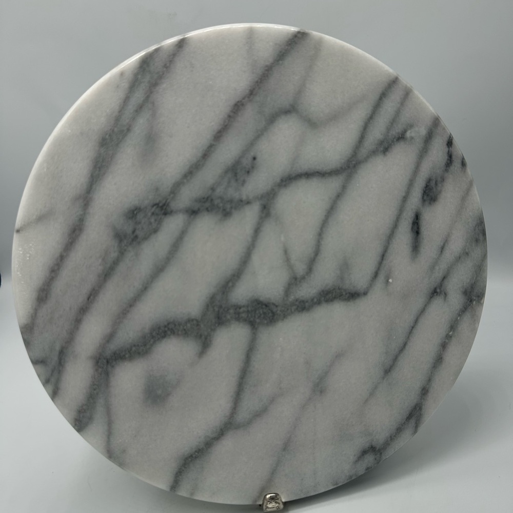 Marble Lazy Susan White Gray Marbling  Beveled Felt Lined Bottom 10 inches